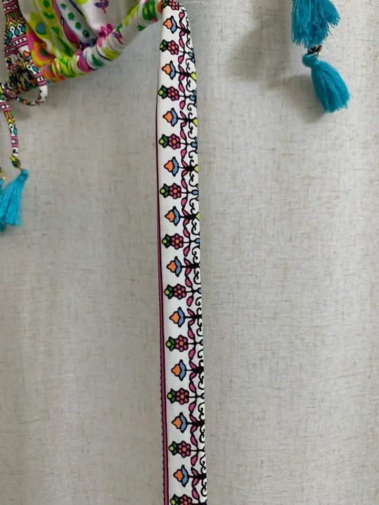 Rod Beattie Bleu Colorful Paisley Halter Bikini Set Tassels Teal Neon Accents 6 - Picture 8 of 10